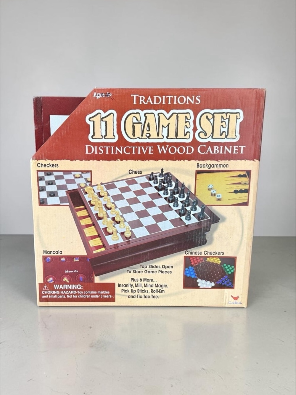 TRADITIONS 11 Game Set Distinctive Wood Cabinet
